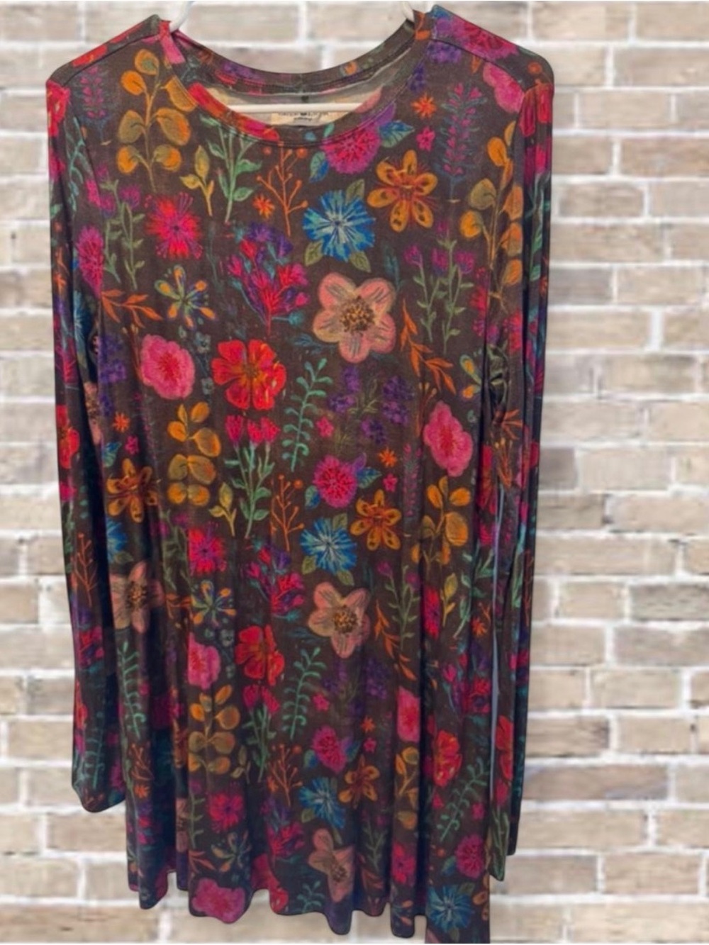 NATURAL LIFE Dark Floral Long Sleeve Swing Dress with Pockets
